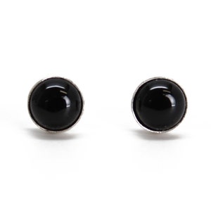 4mm Black Onyx Stud Earrings in Sterling Silver or Gold Fill, Small Little Black Studs