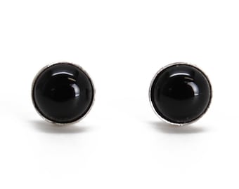 4mm Black Onyx Stud Earrings in Sterling Silver or Gold Fill, Small Little Black Studs