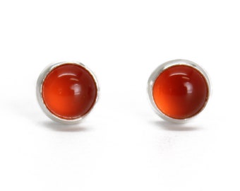 4mm Red Carnelian Stud Earrings in Sterling Silver or Gold Fill, Little Red Studs, Red Gemstone Earrings, Minimalist Earrings, Handmade