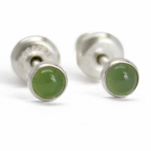 Tiny 3mm Green Jade Stud Earrings Bezel Set in Sterling Etsy