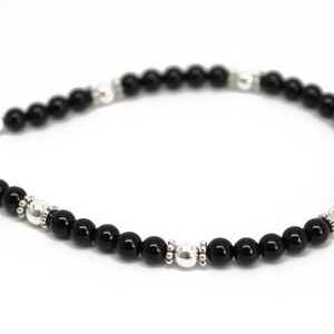 Black Onyx and Sterling Silver Bead Bracelet, Small 4mm Black and Silver Beaded Bracelet image 6