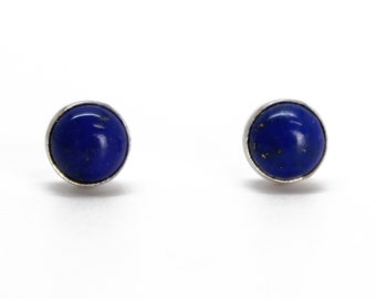 4mm Lapis Stud Earrings, Round Dark Blue Studs in Sterling Silver, Genuine Lapis Lazuli Stud Earrings, September Birthstone
