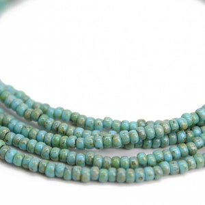 Turquoise Blue Picasso Seed Bead Necklace, Thin 1.5mm Single Strand image 3