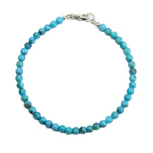 Genuine 4mm Blue Turquoise Bead Bracelet, Natural Turquoise Jewelry, December Birthstone Gift, Custom Length