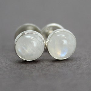 6mm Moonstone Stud Earrings in Sterling Silver, Rainbow Moonstone Studs, Moonstone Jewelry, June Birthday Gift
