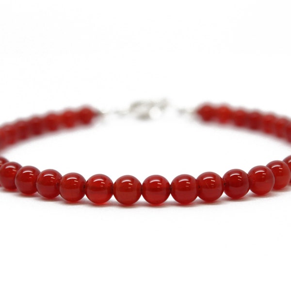 Red Carnelian Bracelet, Small 4mm Beads, Sterling Silver or Gold Filled Clasp, Red Gemstone Bead Bracelet, July Birthstone