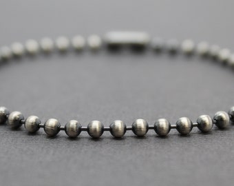 Bracelet ou collier chaîne boule en argent sterling 3 mm, oxydé ou brillant, longueurs sur commande, chaîne en argent unisexe