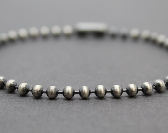 3mm Sterling Silver Bead Ball Chain Bracelet or Necklace, Oxidized or Shiny, Made to Order Lengths, Unisex Silver Chain