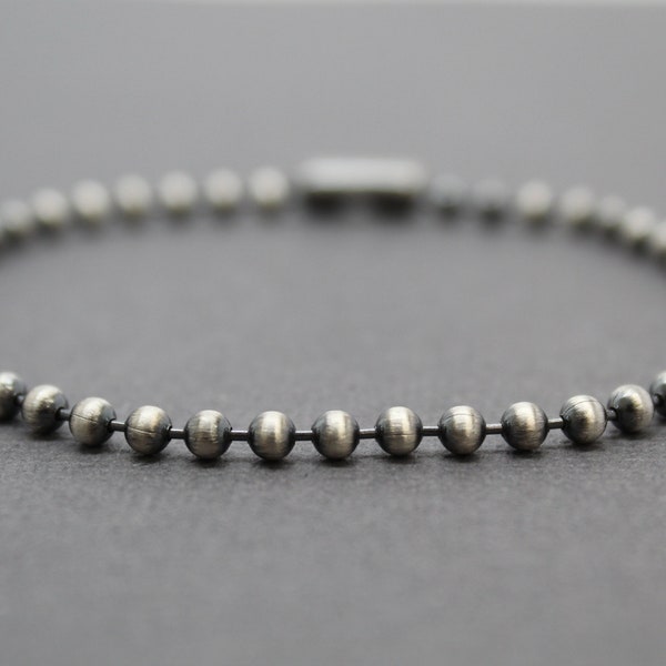 3mm Sterling Silver Bead Ball Chain Bracelet or Necklace, Oxidized or Shiny, Made to Order Lengths, Unisex Silver Chain