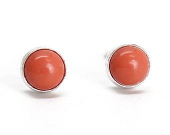 Salmon Coral Stud Earrings in Sterling Silver or Gold Fill, Small 4mm Peach Studs