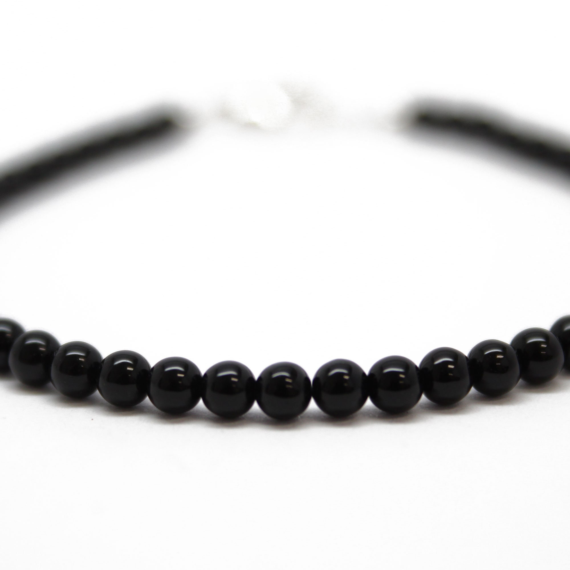 Onyx Bracelet, 3mm Black Onyx Bracelet with Sterling Silver Clasp,Bla…