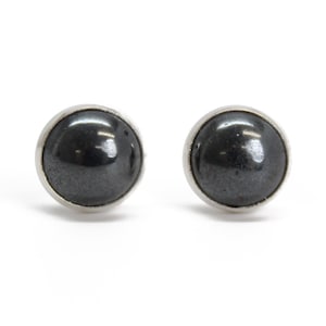 6mm Genuine Untreated Hematite Stud Earrings In Sterling Silver or Yellow Gold Fill