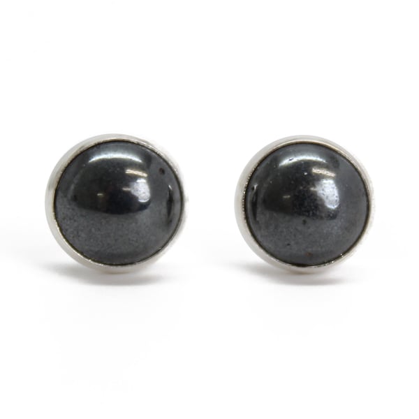 Hematite Stud Earrings, 6mm Genuine Untreated Hematite In Sterling Silver, Gunmetal Grey Studs, Grey Earrings