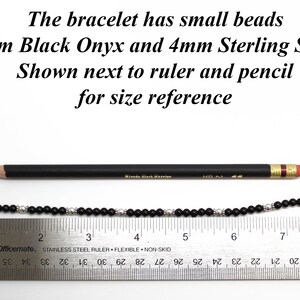 Black Onyx and Sterling Silver Bead Bracelet, Small 4mm Black and Silver Beaded Bracelet image 4