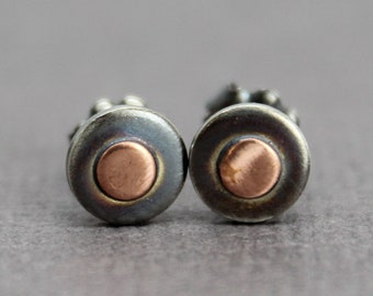 Sterling Silver and Copper Stud Earrings, Mixed Metal Jewelry, Unisex Mixed Metal Earrings, Recycled Eco Friendly Gift Idea,Minimalist Studs