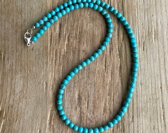 Genuine 4mm Light Blue Turquoise Bead Necklace, Made to Order Length, Choker to Long, December Birthstone Gift, Turquoise Strand