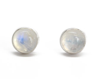 4mm Rainbow Moonstone Stud Earrings in Sterling Silver, June Birthstone Jewelry