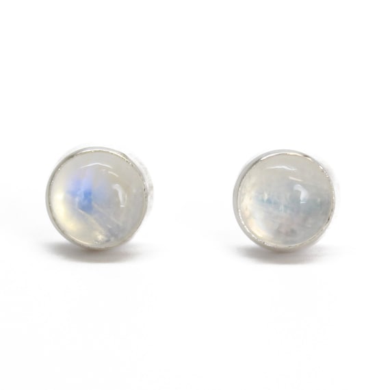 4mm Rainbow Moonstone Stud Earrings in Sterling Silver or Yellow Gold Fill