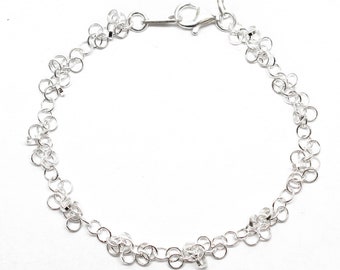 Sterling Silver Chain Bracelet with Alternating Ringlets, Dainty Silver Bracelet, Sterling Silver Bracelet