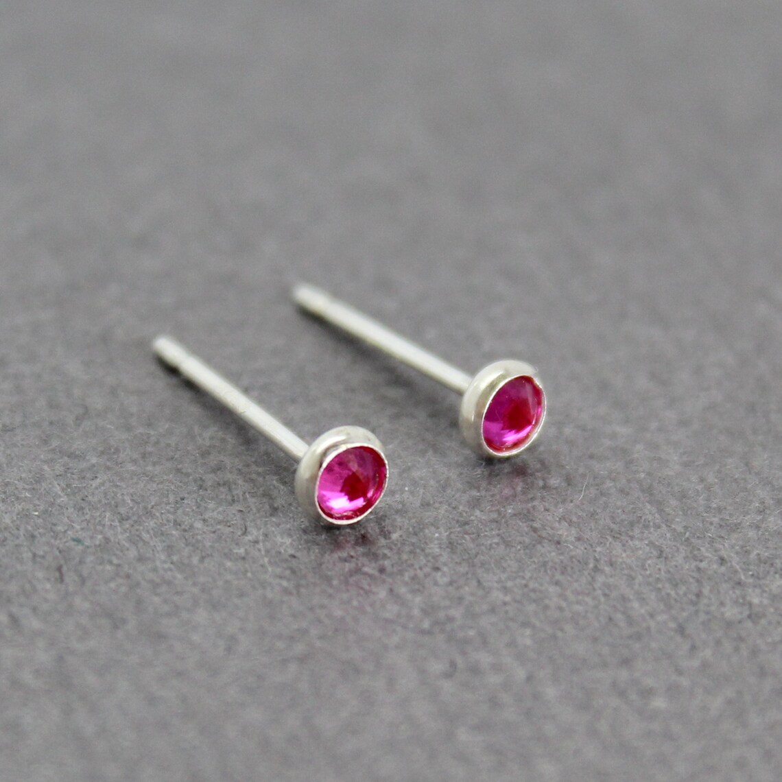 Tiny 3mm Pink Ruby Stud Earrings in Sterling Silver Lab Etsy