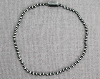 Dainty 2mm Sterling Silver Bead Ball Chain Bracelet or Necklace, Oxidized or Shiny, Made to Order Lengths, Silver Chain