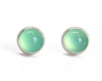 4mm Chrysoprase Stud Earrings in Sterling Silver, Small Green Studs, Minimalist Earrings, May Birthstone