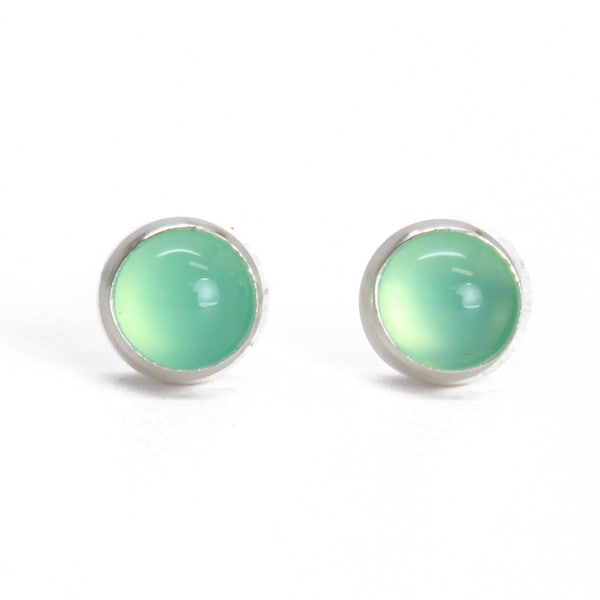 4mm Chrysoprase Stud Earrings in Sterling Silver, Small Green Studs, Minimalist Earrings, May Birthstone