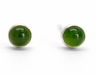 Tiny 3mm Green Jade Stud Earrings Bezel Set Sterling Silver Yellow Gold Fill Minimalist Second Hole