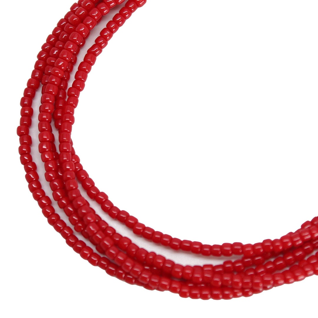 Pepper Red Seed Bead Necklace, Thin 1.5mm Single Strand Beaded Necklace