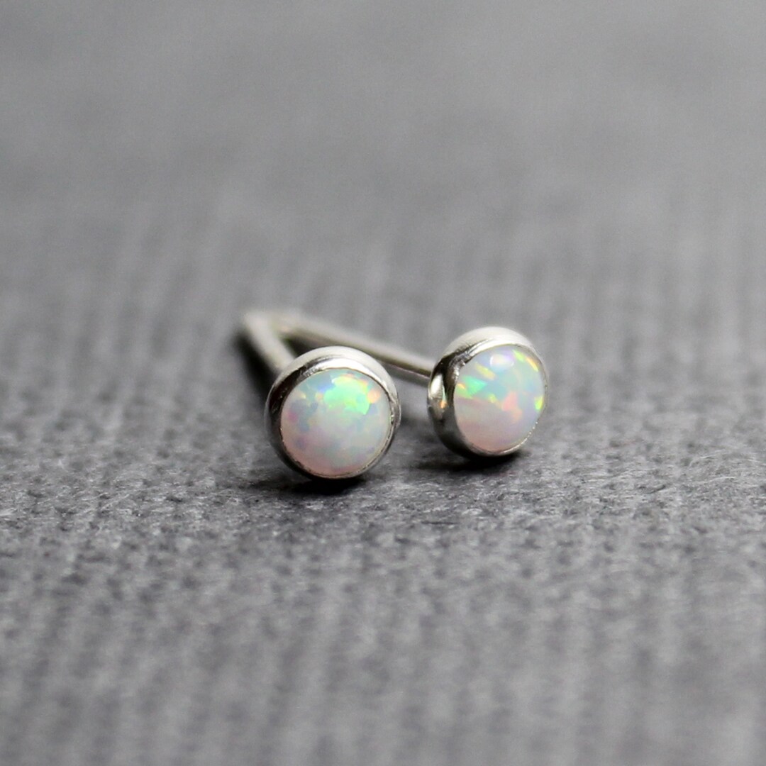 Tiny 3mm Opal Stud Earrings in Sterling Silver Little Opal - Etsy