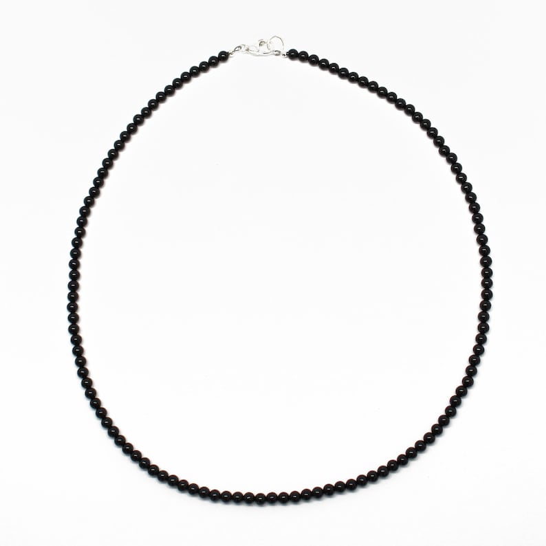 Black Onyx Necklace, Small 3mm Beads, Sterling Silver Clasp, Made to Order 14 to 42 Inches, Black Necklace for Women image 2