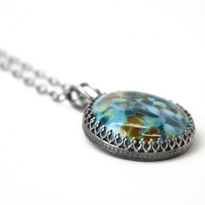 Lampwork Glass Pendant in Aqua Blue and Green in Sterling Silver, Handcrafted Artisan Jewelry image 5