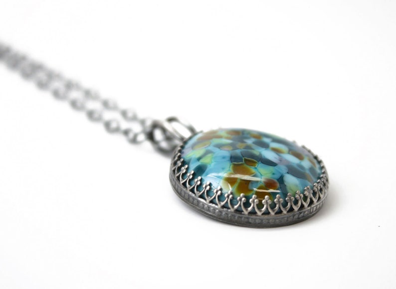 Lampwork Glass Pendant in Aqua Blue and Green in Sterling Silver, Handcrafted Artisan Jewelry image 5