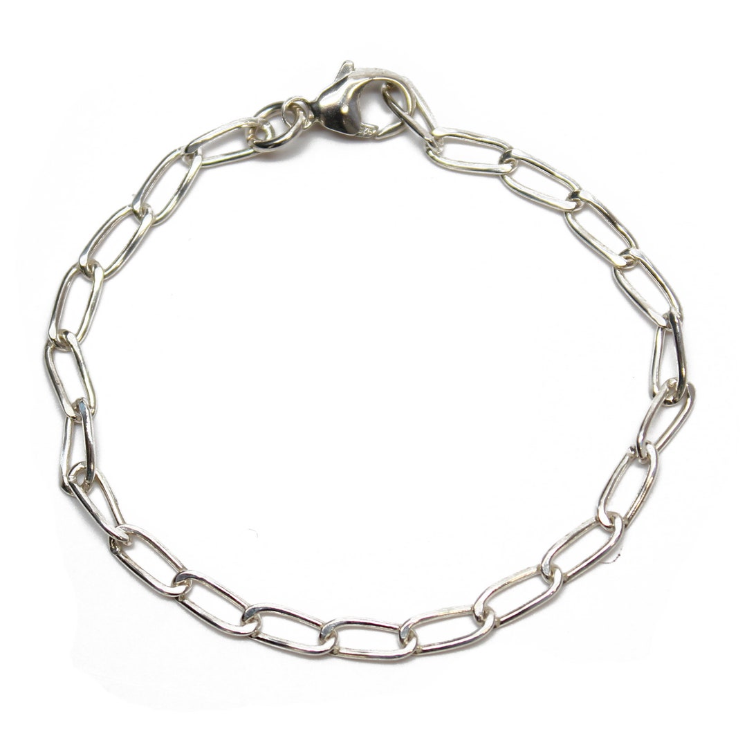 Sterling Silver Chain Link Bracelet Hammered Elongated Oval Etsy