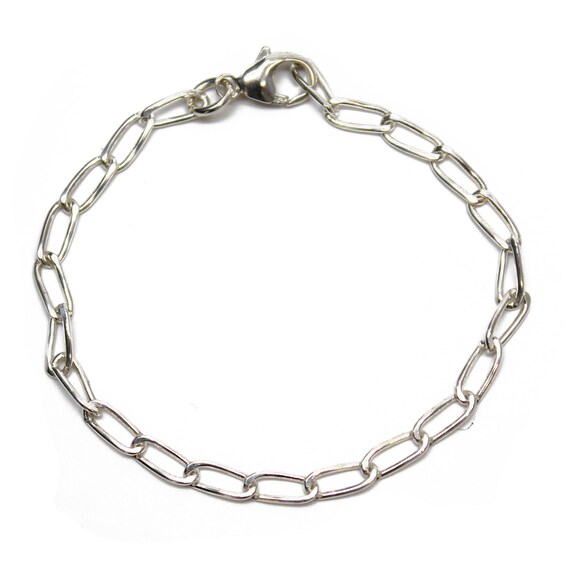 Sterling Silver Chain Link Bracelet Hammered Elongated Oval Etsy