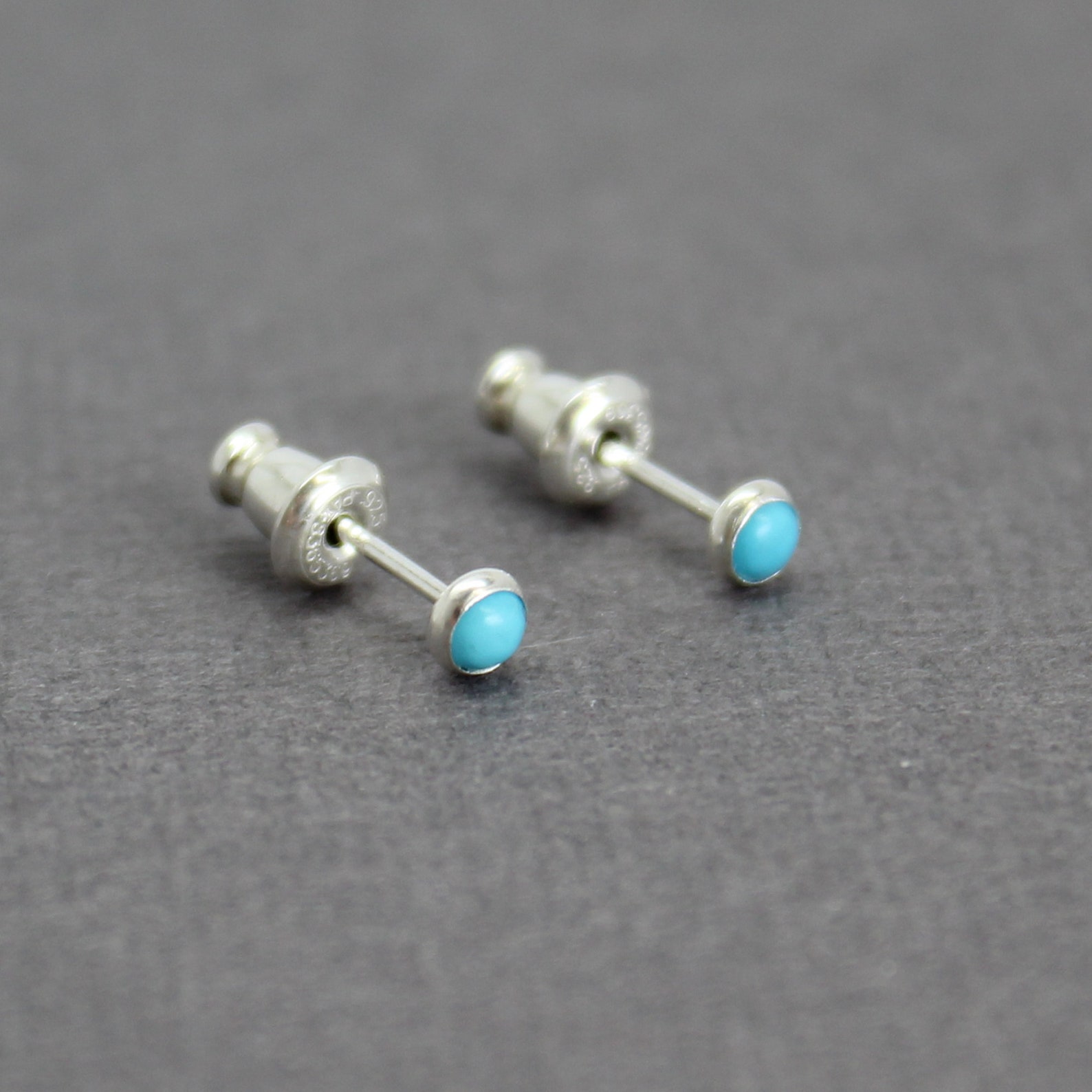 Tiny 3mm Turquoise Stud Earrings Genuine Blue Turquoise Etsy