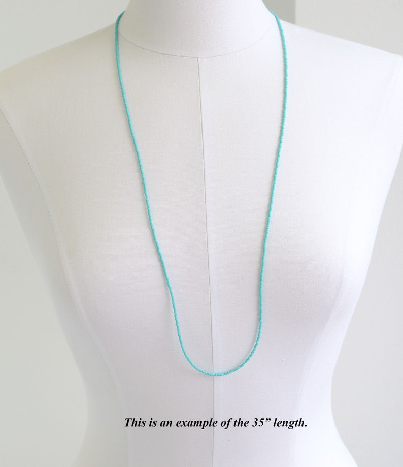 Turquoise Seed Bead Necklace Matte Finish, Thin 1.5mm Single Strand Turquoise Color Beaded Necklace, Made to Order Long to Choker image 6