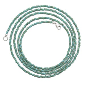 Turquoise Blue Picasso Seed Bead Necklace, Thin 1.5mm Single Strand image 2