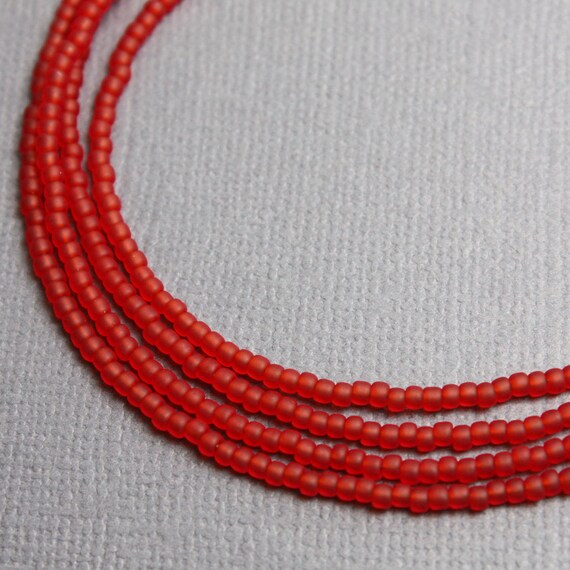 Frosted Red Seed Bead Necklace Etched Red Bead Necklace Red Etsy