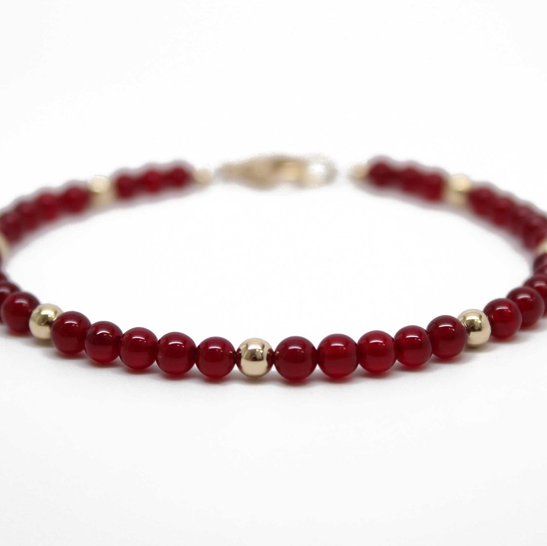 Red Jade Bracelet, Small 4mm Deep Red and Gold Bead Bracelet - Etsy