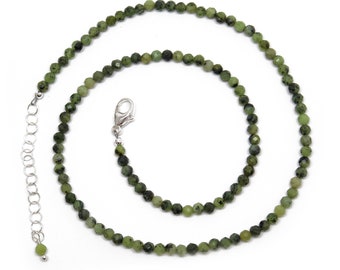 Nephrite Jade Choker Necklace Adjustable to 16.5 Inches, Green Jade Gemstone Necklace