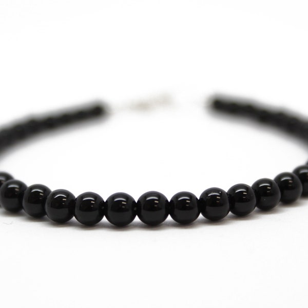 4mm Black Onyx Bracelet with Sterling Silver or Gold Filled Clasp, Small Black Bead Bracelet