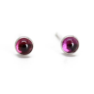 Tiny 3mm Rhodolite Garnet Stud Earrings, Little Pink Studs, Second Hole Stud Earrings, January Birthstone