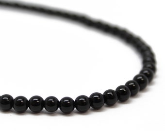 Onyx Necklace, 4mm Black Onyx Necklace, Black Necklace, Onyx Jewelry, Long Onyx Necklace, Black Beaded Necklace, Black Necklace