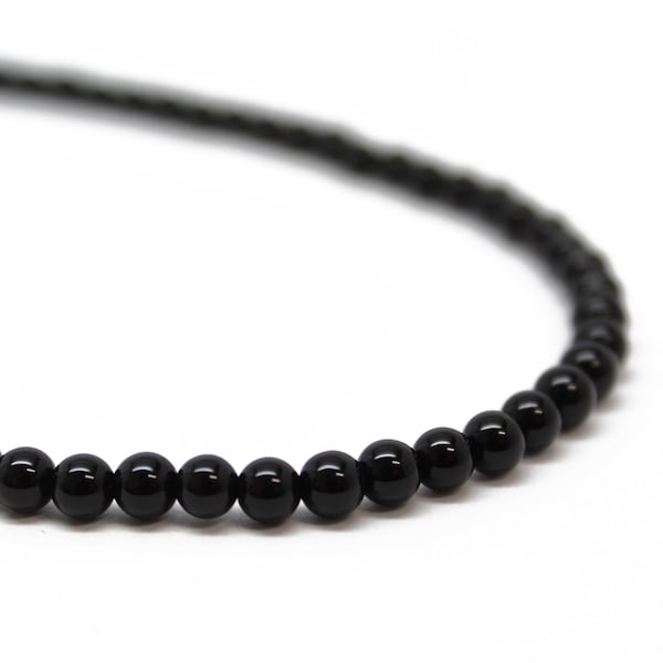 Onyx Necklace, 4mm Black Onyx Necklace, Black Necklace, Onyx Jewelry, Long Onyx Necklace, Black Beaded Necklace, Black Necklace