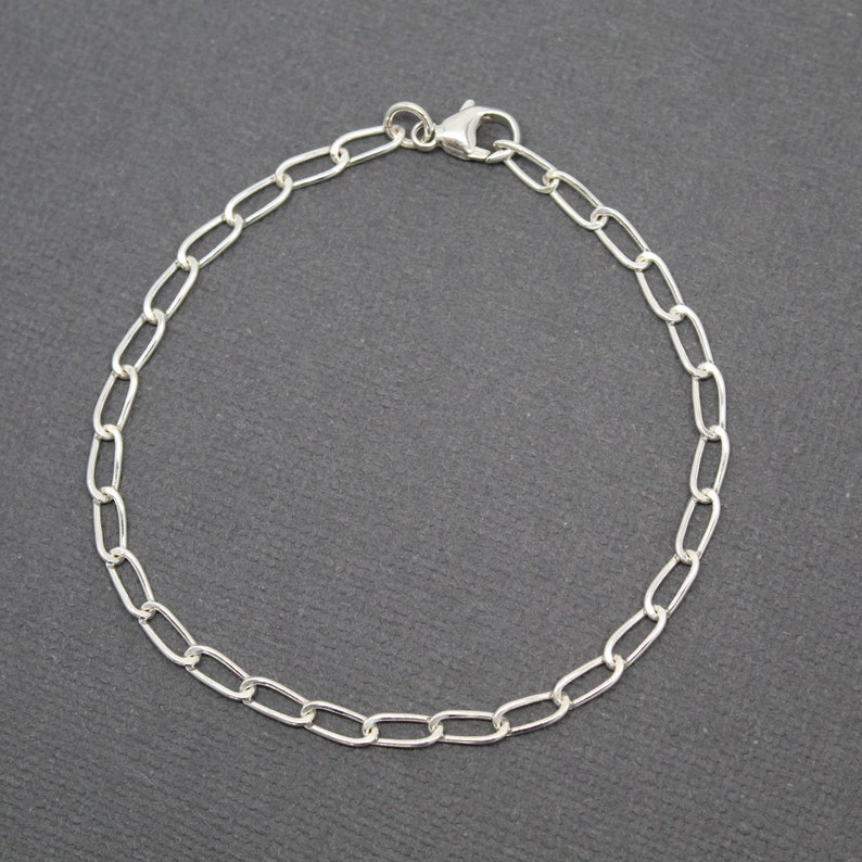 Sterling Silver Chain Link Bracelet Hammered Elongated Oval Etsy