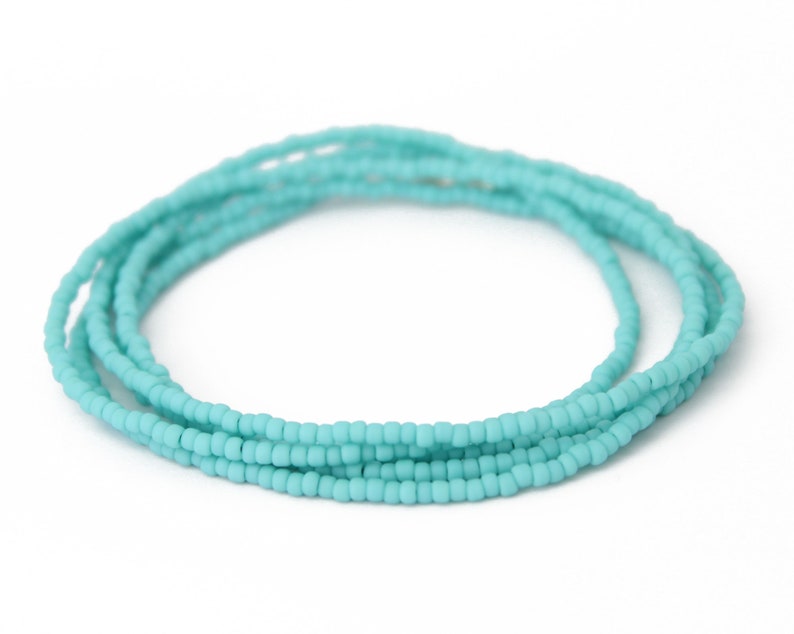 Turquoise Seed Bead Necklace Matte Finish, Thin 1.5mm Single Strand Turquoise Color Beaded Necklace, Made to Order Long to Choker image 5