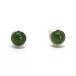 Tiny 3mm Green Jade Stud Earrings Bezel Set in Sterling Silver, Second Hole Studs, Tiny Earrings, Minimalist Earrings