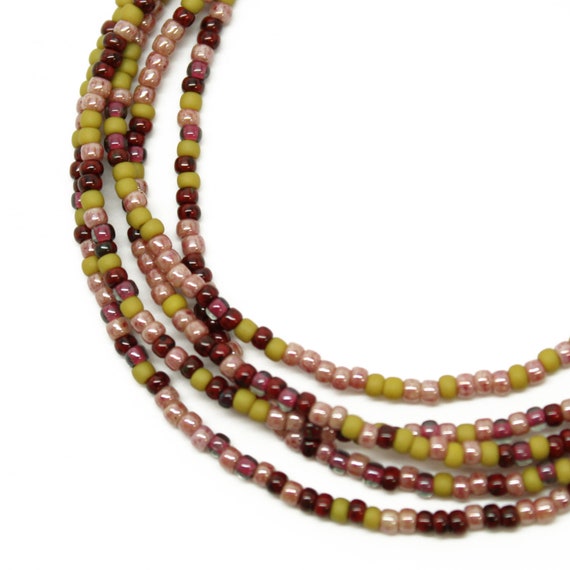 Green Plum Pink Seed Bead Necklace Thin 1.5mm Single Strand - Etsy