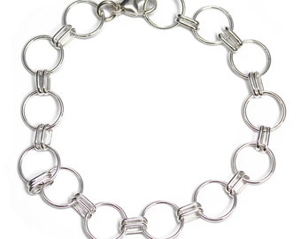 Sterling Silver Chain Bracelet, 9.9mm Round Long & Short , Silver Link Layering Bracelet, Sterling Silver Bracelet, Select Your Length